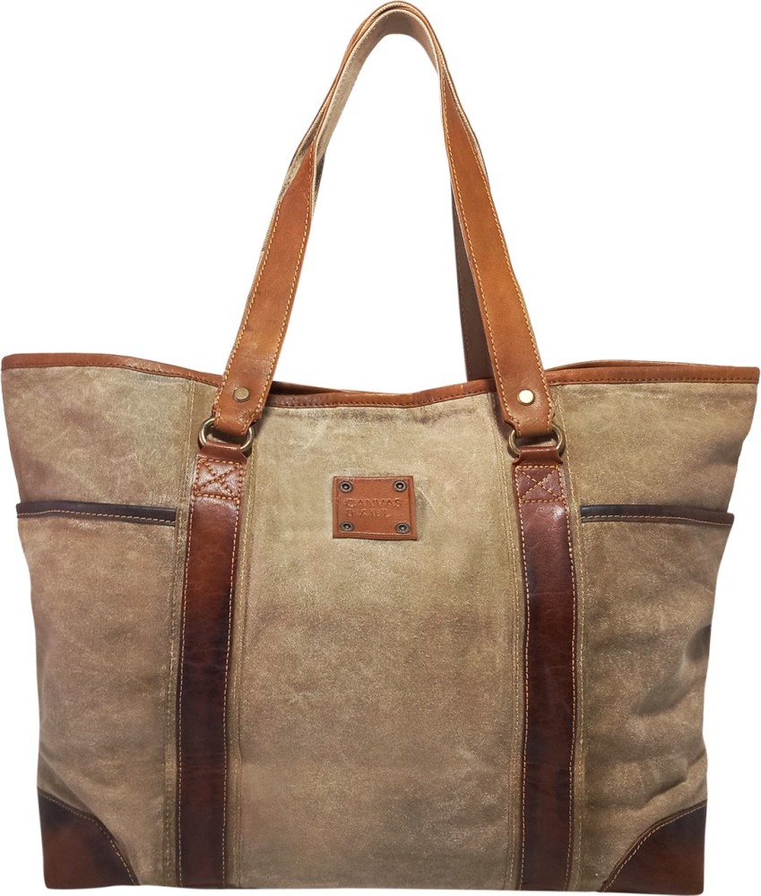 Canvas and shop leather shoulder bag