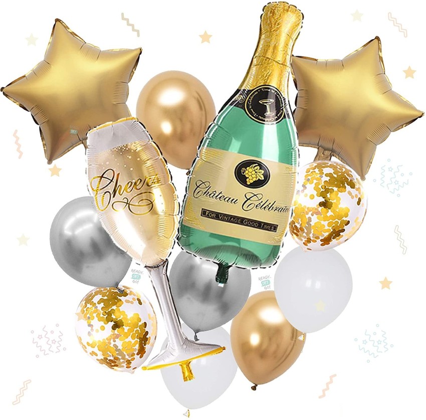 Bash N Splash Printed Giant Champagne Wine Celebration  Anniversary Birthday Party Bouquet Balloon Set Balloon - Balloon