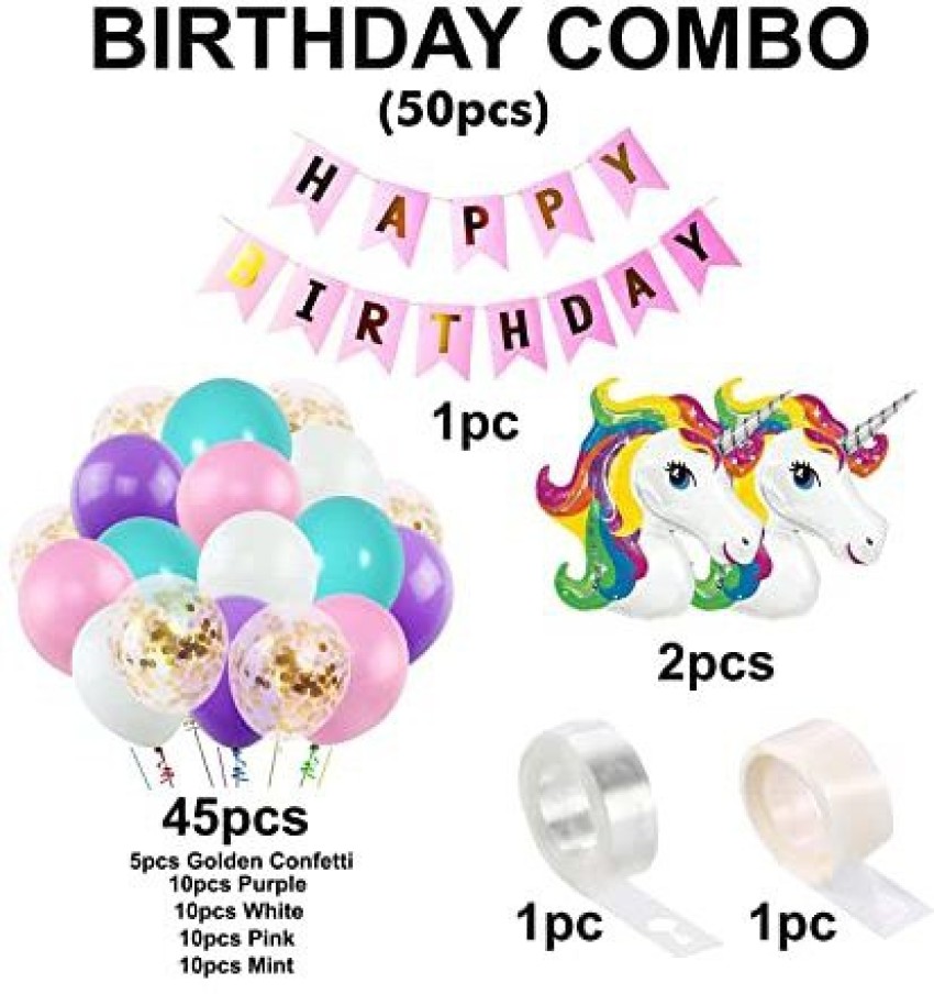 Party Propz Unicorn Theme Birthday Decorations Items Combo Kit- 56Pcs With  Unicorn colour metallic and confetti Balloons, Unicorn Banner For Bday  Decoration For Girls, Boys, Kids, Baby Price in India - Buy