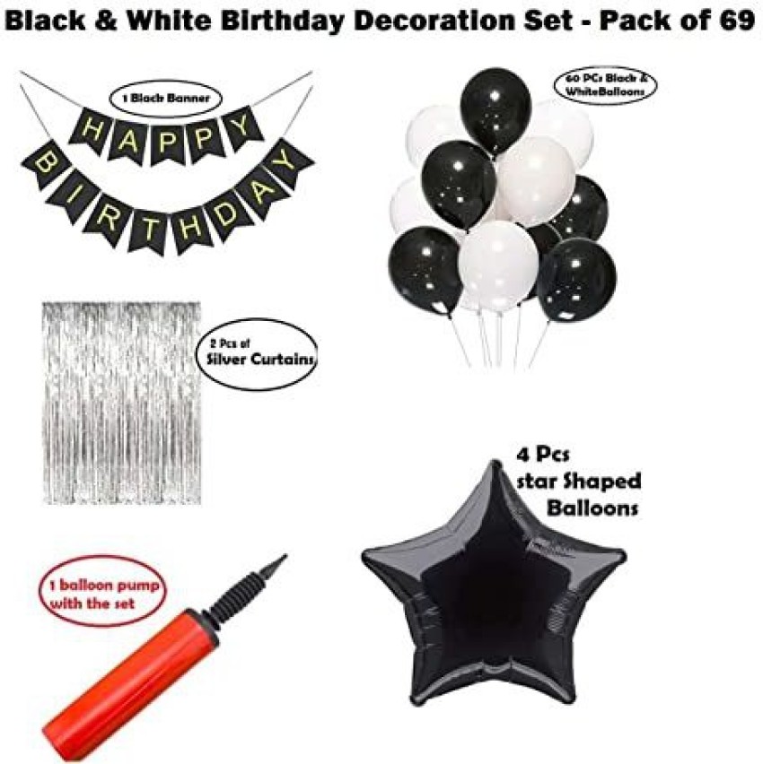 Black And White Happy Birthday Theme Decoration Kit Combo 38pcs