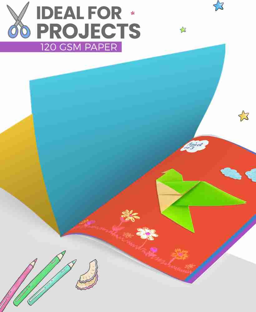 Scrapbook for Kids, Soft Bound, A4 Size Approx, 28 Multicolour Pages, Unruled Colorful Paper Sheets for Projects, School, DIY Art and Craft, Scrapbook Ideas, 27 x 22 cm