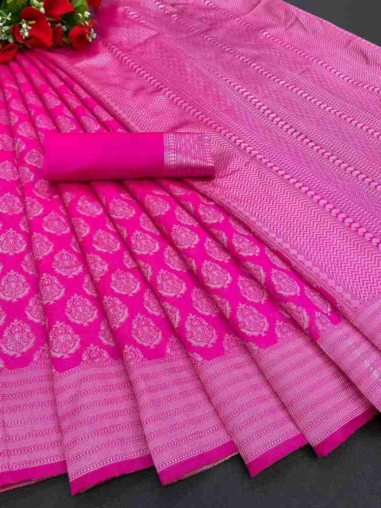 Buy Pramukh Fab Printed Banarasi Silk Blend Pink Sarees Online @ Best Price  In India