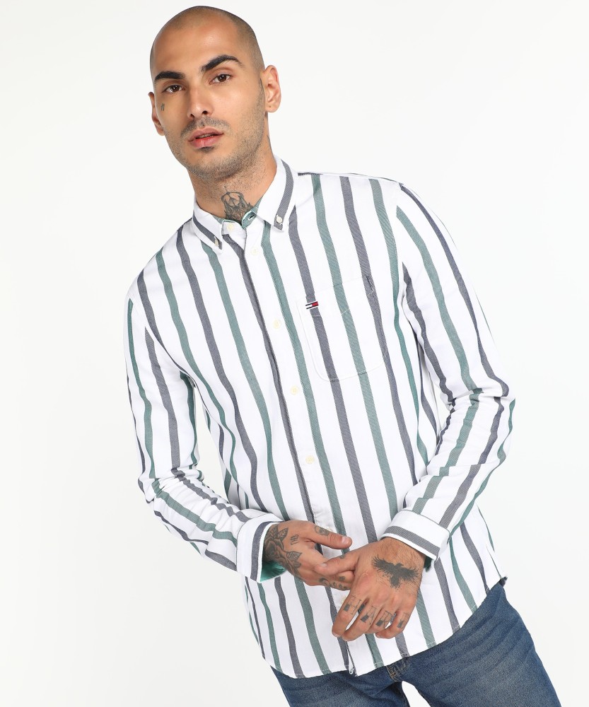 TOMMY HILFIGER Men Striped Casual White Shirt - Buy TOMMY HILFIGER