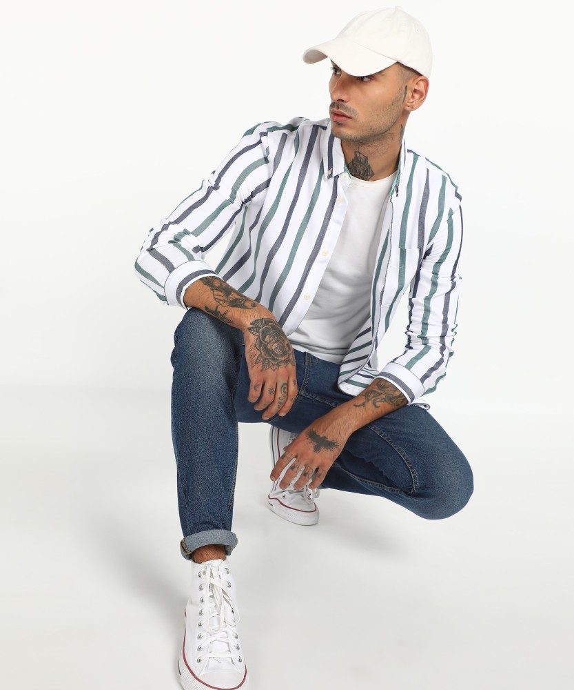 TOMMY HILFIGER Men Striped Casual White Shirt - Buy TOMMY HILFIGER Men  Striped Casual White Shirt Online at Best Prices in India