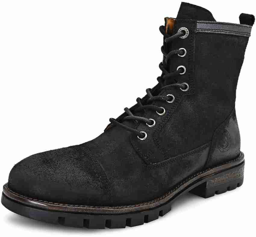 ALBERTO TORRESI Distress Leather Rugged Look Black Boots Boots For