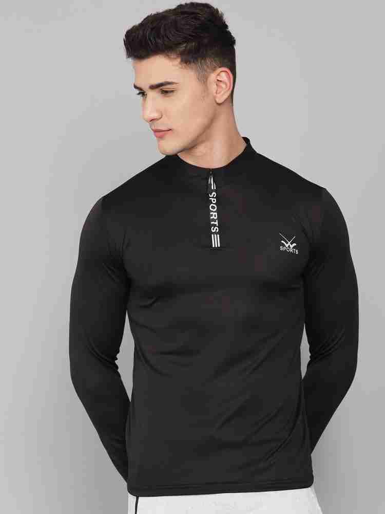 W Sports Solid Men High Neck Black T-Shirt - Buy W Sports Solid