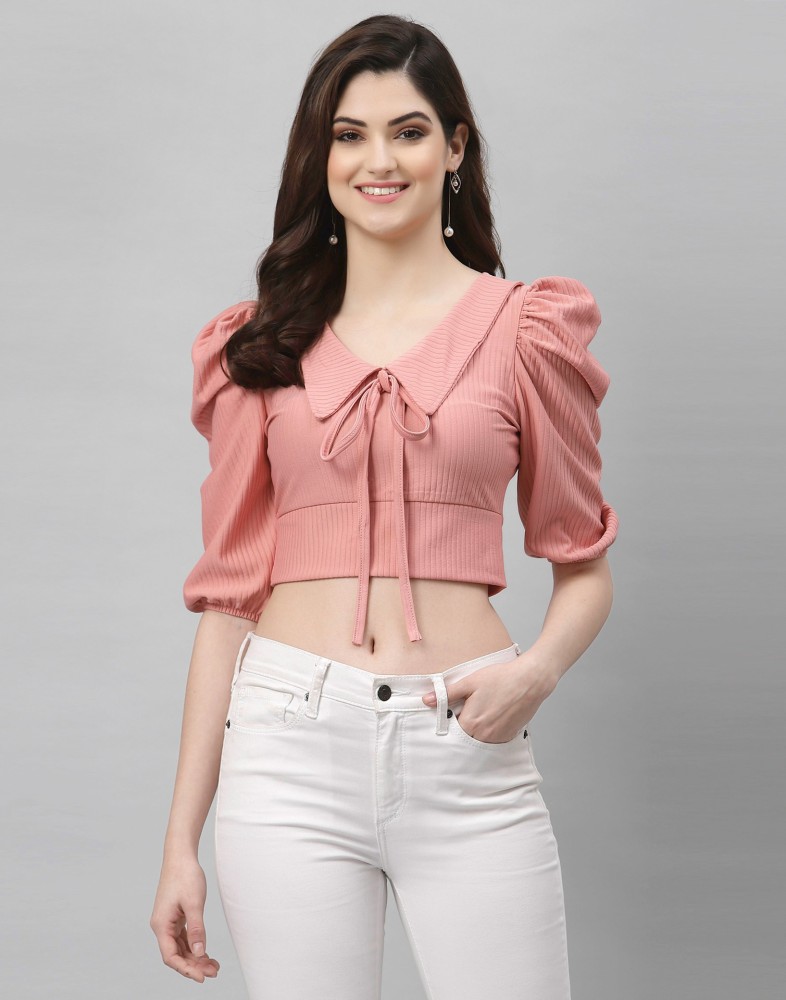 Buy Pavisa Women's Casual Rayon Pastel Pink Solid Top With Front Button  Design, Stylish Top With V-neck and Three Quarter Roll Up Sleeve - Medium  Online at Best Prices in India 