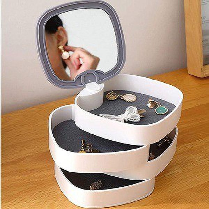 4 Layers Jewellery Box, 360 Degree Rotating Jewelry Box, Jewelry and  Earring Organizer Box with Mirror