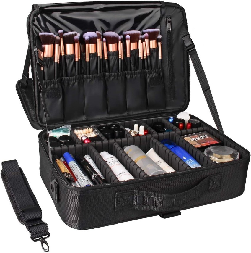 Professional Makeup Bag,Large Travel Cosmetic Makeup Train Case with Mirror  for Women, Waterproof Toiletry Organizer Bag with Adjustable Divider