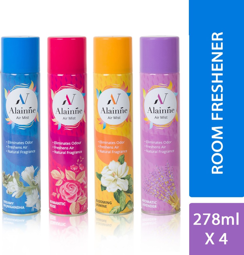 ALAINNE Air Mist Air Fresheners Combo Pack Of 4 (Rajnigandha,Rose 