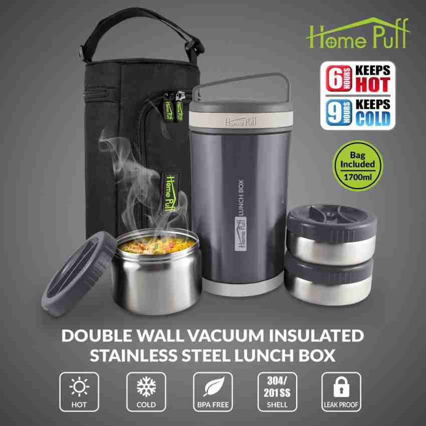 Home Puff Double Wall Vacuum Insulated Lunch box, Stainless Steel HeatPro  Lunch Boxes for Office Men/Women, Easy to Carry Leak-Proof Tiffin Box