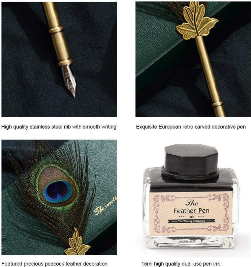 Feather Pen Set, Calligraphy Pen Ink Quill Dip Pen Kit Refillable
