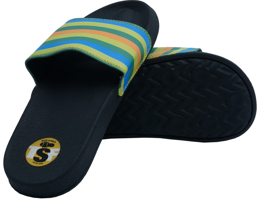 THE SLIPPER FACTORY Men Unisex Soft Black Pop Stripes Shoe