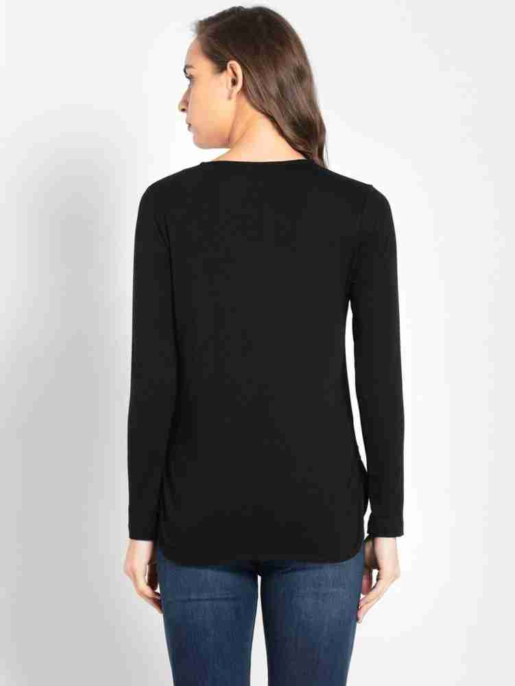 JOCKEY Solid Women Round Neck Black T-Shirt - Buy JOCKEY Solid