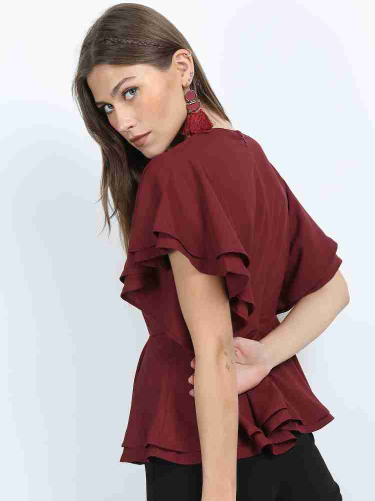 Tokyo Talkies Casual Solid Women Maroon Top - Buy Tokyo Talkies