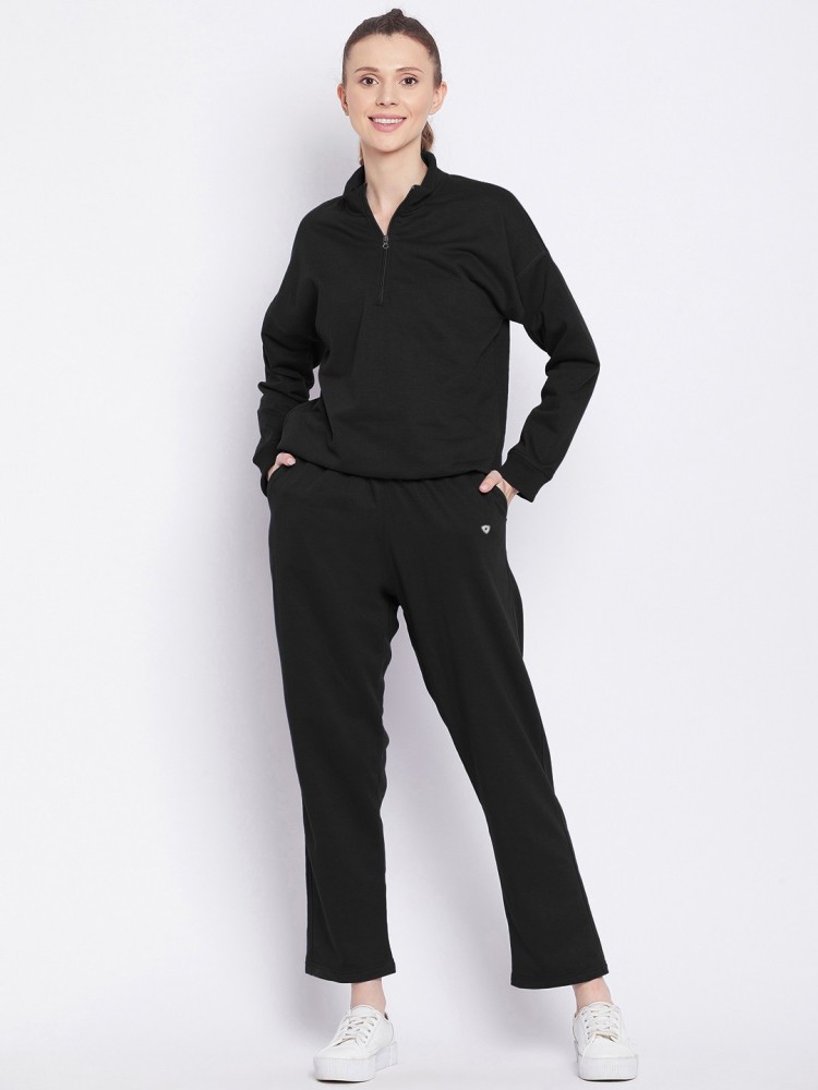 WEAR INDIA Solid Women Black Track Pants, Large 