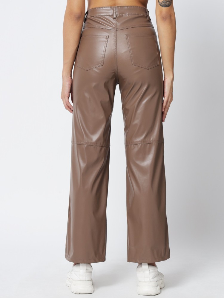 Wide linenblend trousers  Dark brown  Ladies  HM IN