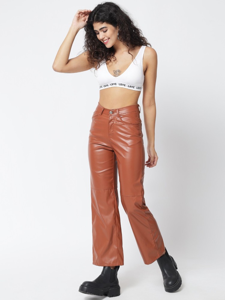 Toxik 3 Brown Faux Leather Trousers  Designer Desirables