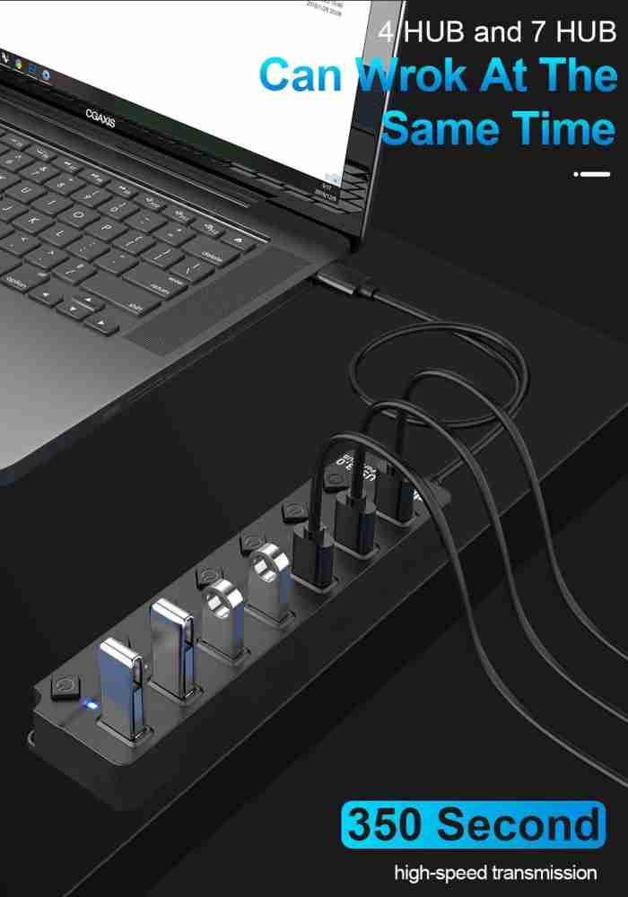 HUBBIES09B 7-Port USB 3.0/2.0 HUB with Power Jack, 90cm Cable, Individual  Power Switch, USB-A 3.0 x 4, USB-A 2.0 x 3 - Conceptronic