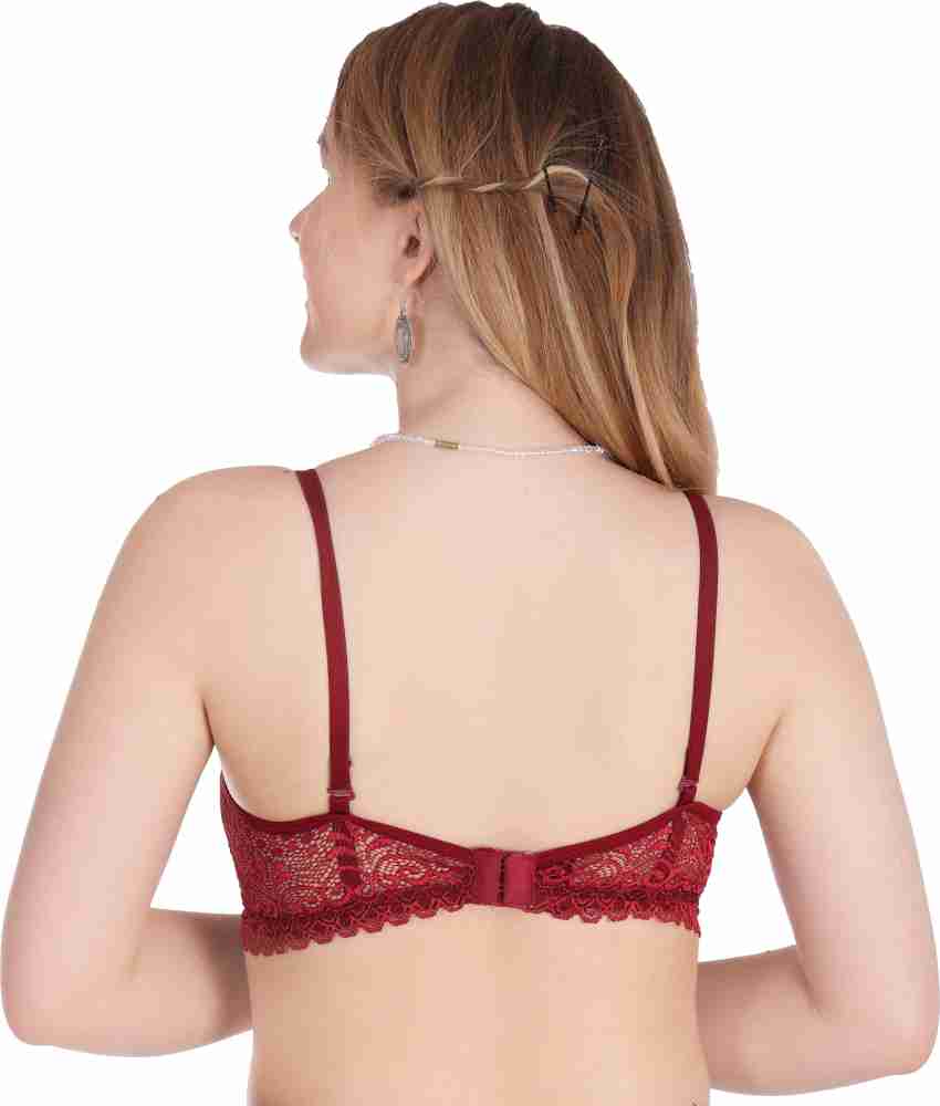 Uhndy Women's Balconette Bra Demi-Cup Bra Underwire Sexy Casual Solid Lace  Bra and Thongs Bra Set Red 30A Bra