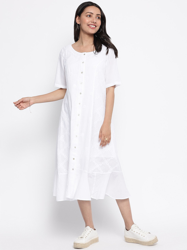 Fabindia Women A line White Dress Buy Fabindia Women A line White Dress Online at Best Prices in India Flipkart