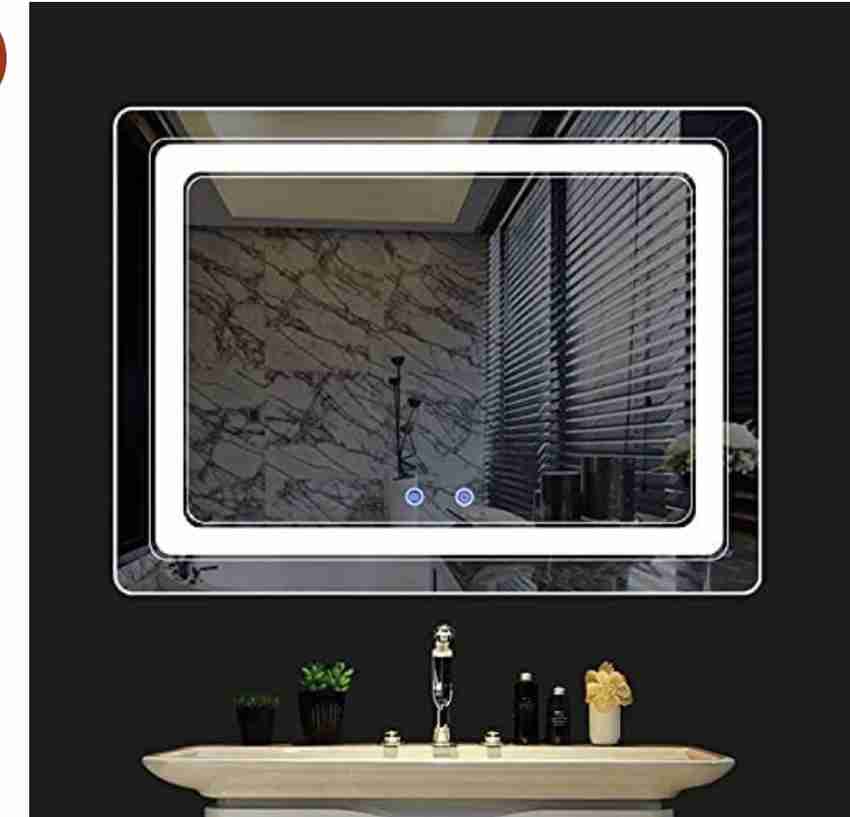 Led bathroom store mirror with defogger