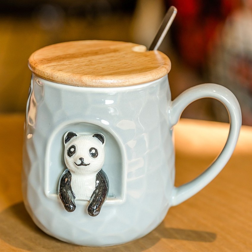 Buy 3D Animal Coffee Mug with Wooden Lid & Spoon-Pack of 1-Multi