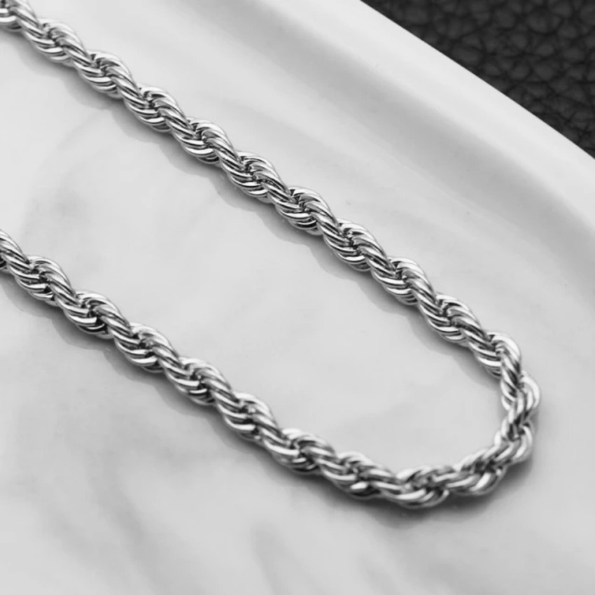 R JEWELS Stainless Steel Silver Rope Chain Necklace for Men and