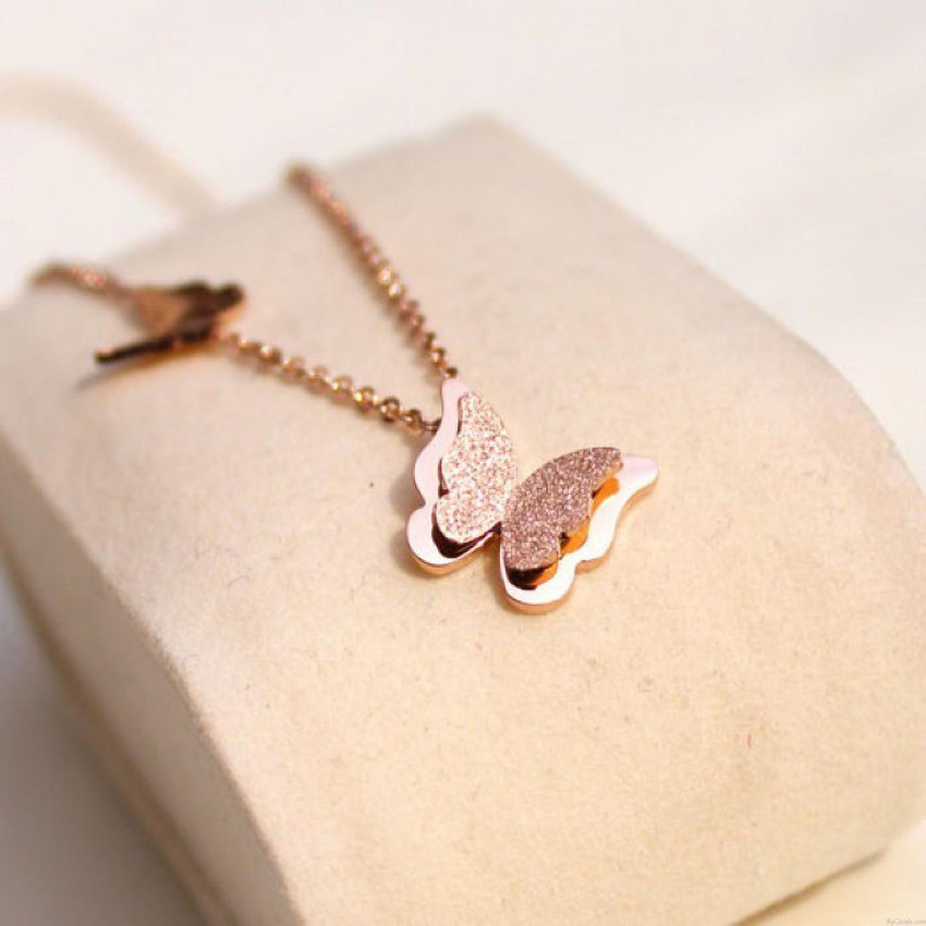 Winnifred Wynona stainless steel rose gold butterfly necklace