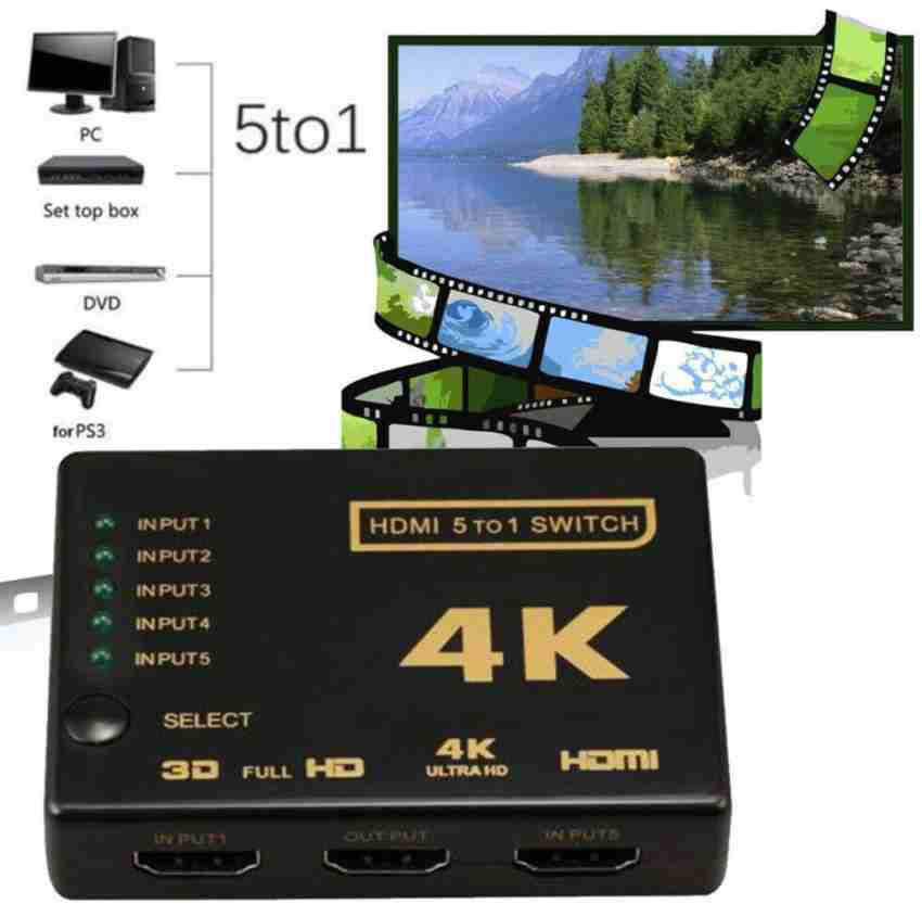 Vention 5 Port Hdmi Switcher With Full Hd Support 5 Input 1 Output Hd 1080p  Hdmi Adapter Connecter Displays Supports Computers Ps3 Ps4 Laptops  Projectors Hd Cable Box (black) : : Electronics
