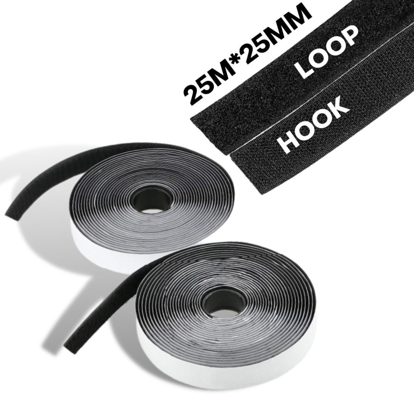 VELCRO Brand Hook & Loop Stick On Tape Black 25mm x 50mm 6 Strips Black