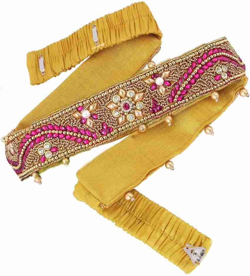 Buy Belly Chain for Women, Embroidery Belt, aari Belt, Hip(Waist) Belt for  Sarees, Saree Belt for Women (White with Gold) Free Size at