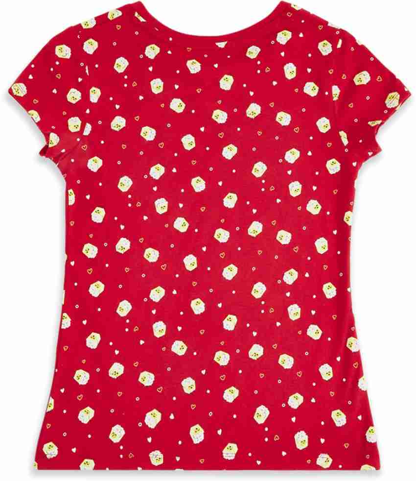 Pantaloons Junior Red Embellished Casual Short Sleeves Round Neck Girls Regular Fit T-Shirt size 13-14Y