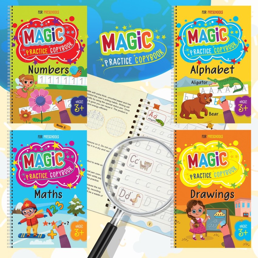 Magic practice book, Magic Book for Kids, Calligraphy Books for Kids,  Practice Copybook for Kids English