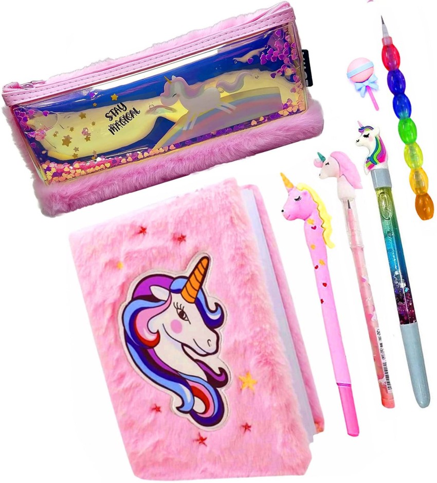 2pcs Girls Diary With Unicorn Pen Design Including 6 Color, Kids