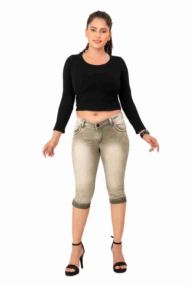 Buy online Green Denim Capri from Capris & Leggings for Women by Fck-3 for  ₹1599 at 16% off