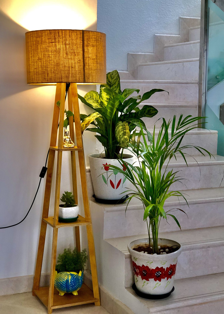 Wooden stand for lamp store
