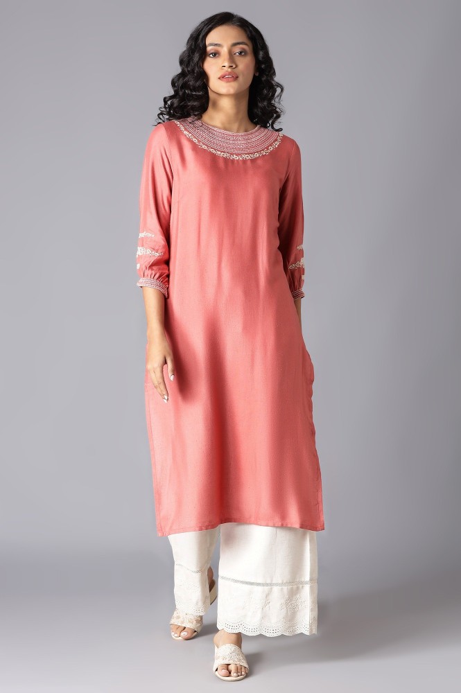 Peach georgette outlet solid straight kurta