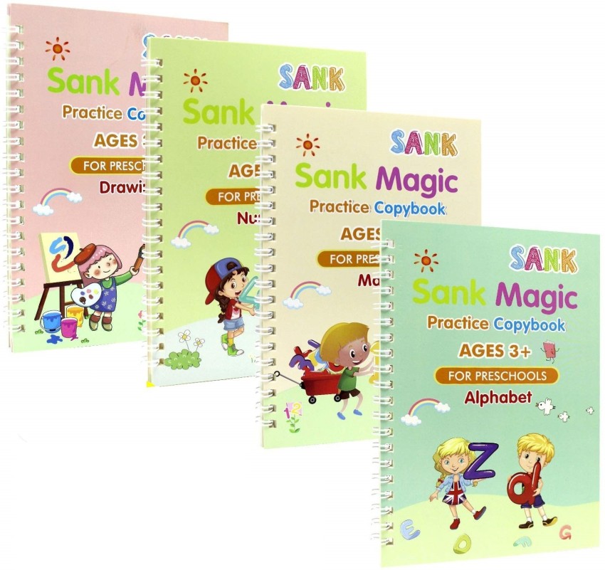 4 Pc Grooved Handwriting Book Practice, Kids Writing with Auto