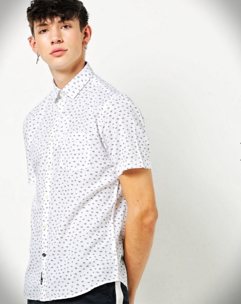 Buy Cotton Half Sleeve White Polka Dotted Print Shirt Online