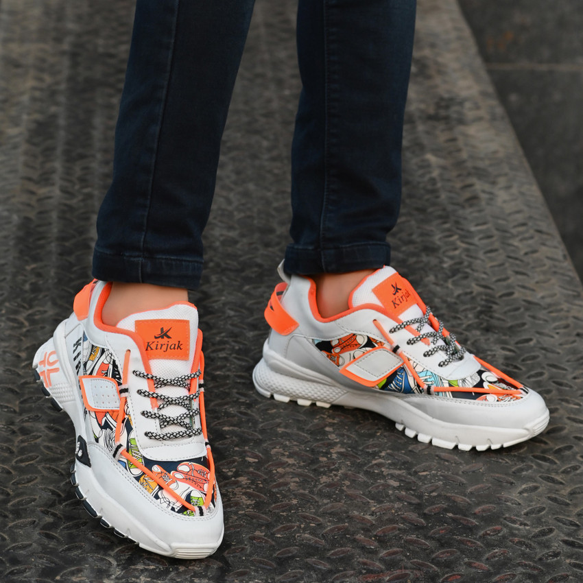 Kirjak men s orange sneakers lace up trendy casual Walking Shoes