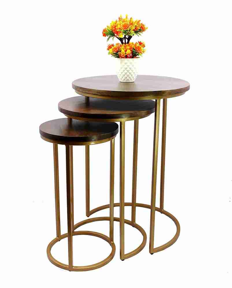 eSplanade Round Wooden Corner Table Stand Coffee Table Stand Set