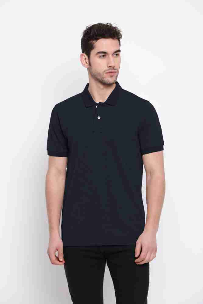 Poomer Solid Men Polo Neck Navy Blue T-Shirt - Buy Poomer Solid