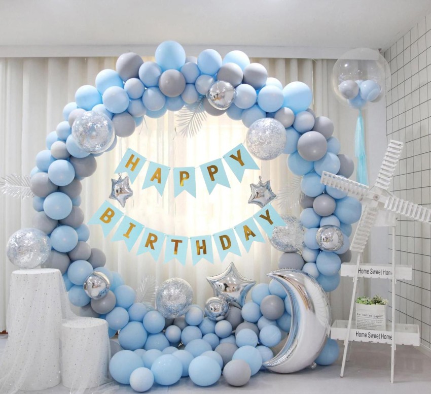 Fun and Flex Blue and White Pastel Birthday Decorations Combo Kit