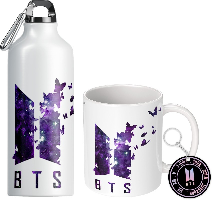 NH10 DESIGNS BTS Sipper Water Bottle Cup Keychain Combo Set For