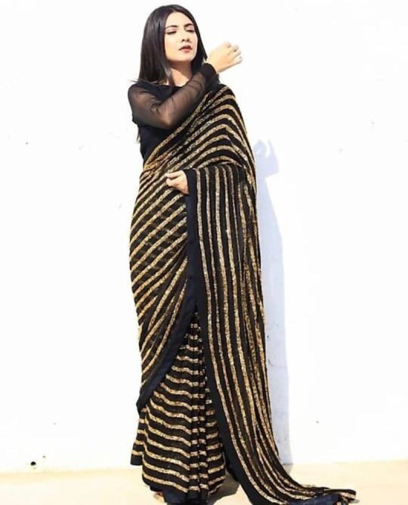 Black saree with golden hotsell border flipkart