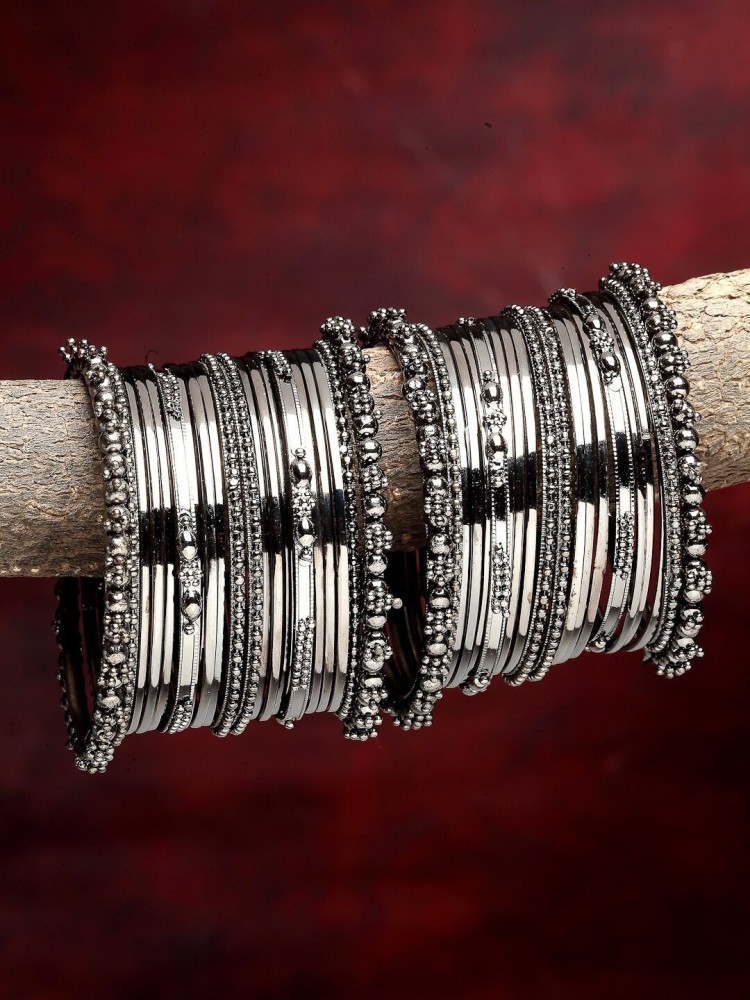 Black silver store bangles