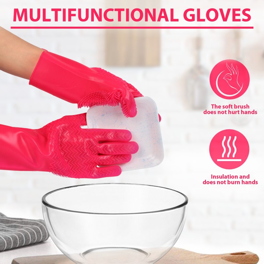 1 Pair of kitchen silicone dishwashing gloves, household cleaning  waterproof insulated magic gloves, dishwashing brush, reusable dishwashing  gloves, household kitchen cleaning pet cleaning gloves