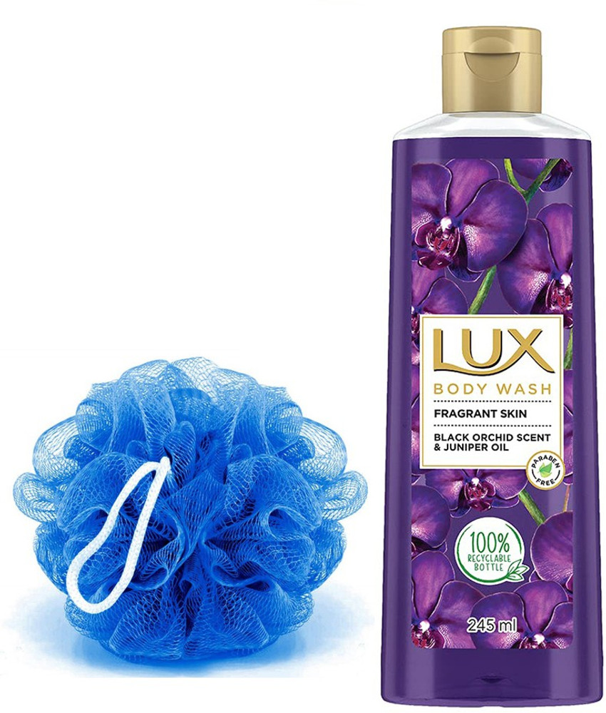 LUX Fragrant Skin Black Orchid Fragrance Juniper Oil Bodywash 245ml With Loofah