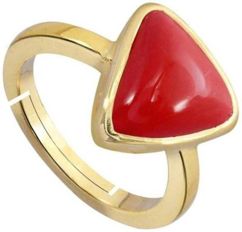 Senroar 3.25 Ratti Coral Ring with Natural Triangle Moonga